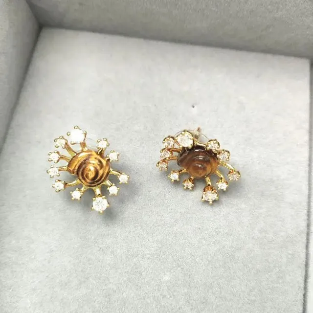 Swarovski Crystal Crab Stud Earrings Amber Crystal with Clear Crystals
