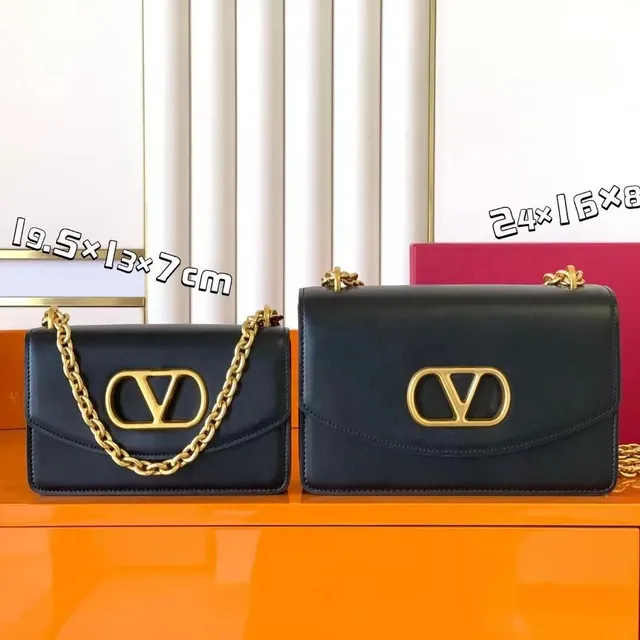 Valentino VLogo Chain Bag Black with Gold Hardware