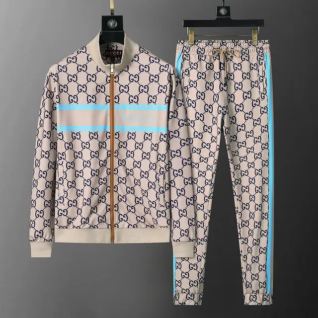 Gucci GG Monogram Track Suit Beige with Blue Stripe