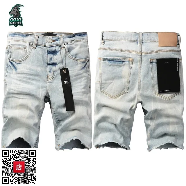 Distressed Denim Shorts Light Wash with Raw Hem