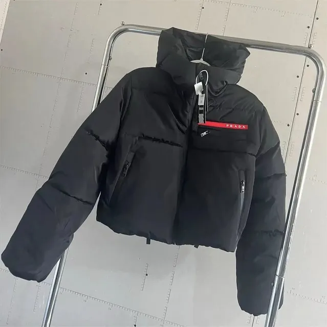 Prada Puffer Jacket Red Logo Tape