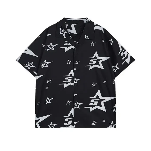 Short-Sleeve Button-Up Shirt Star Print