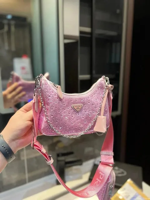 Prada Re-Nylon Mini Shoulder Bag Crystal-Embellished