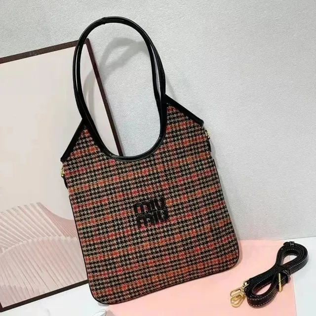 Miu Miu Tote Bag Houndstooth Logo