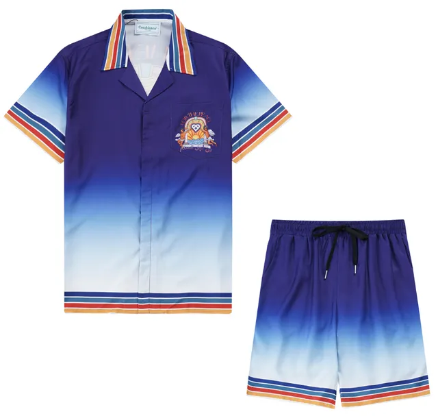 Casablanca Gradient Camp Shirt and Shorts Set Ocean Fade with Stripe Trim