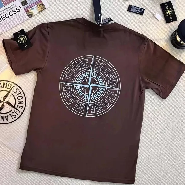 Stone Island Compass Logo T-Shirt Brown with White and Light Blue Print