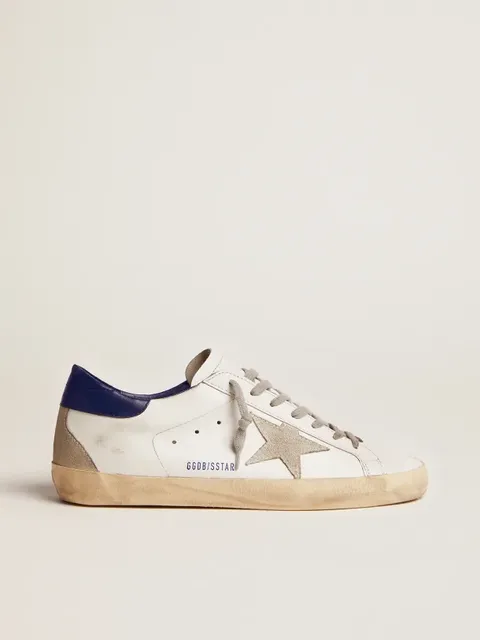 Golden Goose Superstar Distressed White with Navy Heel