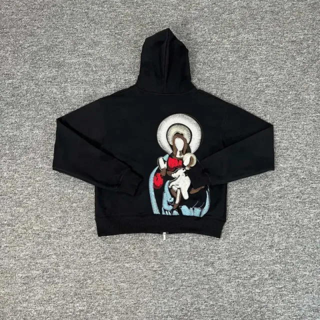 Balenciaga Zip-Up Hoodie Religious Icon Embroidery