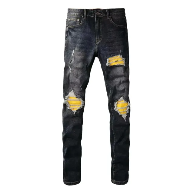 Distressed Jeans Yellow Patch Ripped