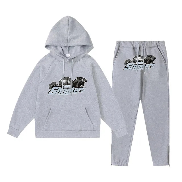 Corteiz Shooters Hoodie and Joggers Set Grey Logo Print