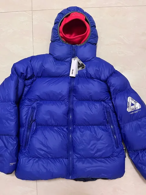 Palace Puffer Jacket Blue with Red Hood Lining