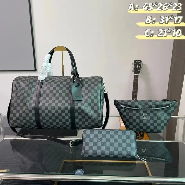 Louis Vuitton Keepall & Belt Bag & Pochette Damier Graphite