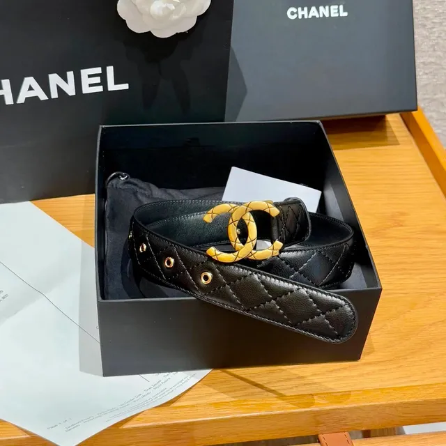 Chanel Quilted Leather Belt Gold CC Logo