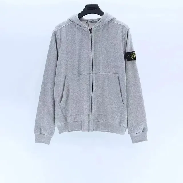 Stone Island Zip-Up Hoodie Grey Melange