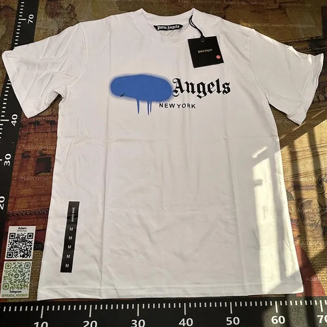 Palm Angels Graphic Tee Blue Spray Paint Logo