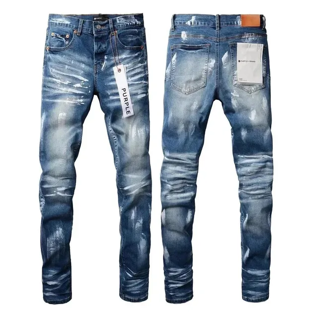 Purple Brand Distressed Slim Fit Jeans Paint-Splatter Wash