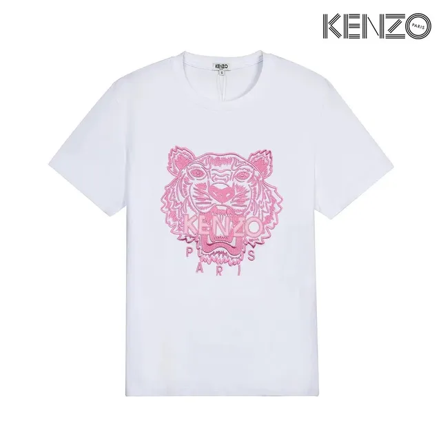 Kenzo Tiger Logo T-Shirt Embroidered Pink Tiger