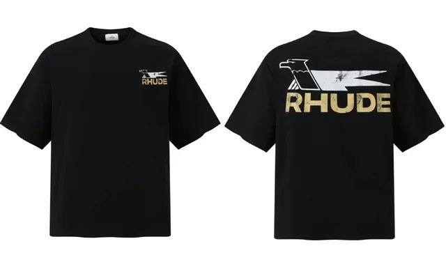 Rhude Eagle Logo Tee Black Gold Print