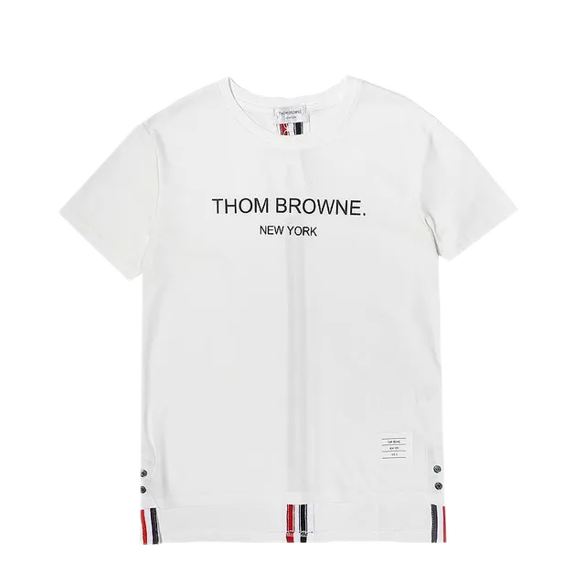 Thom Browne Logo T-Shirt Classic Stripe Hem