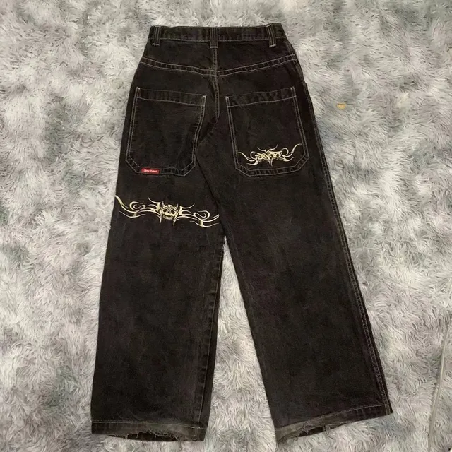 Hellstar Skull Embroidered Jeans Tribal Skull Print