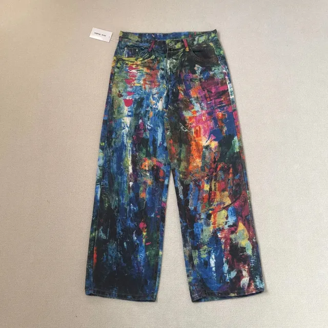 Acne Studios Painted Denim Trousers Abstract Print