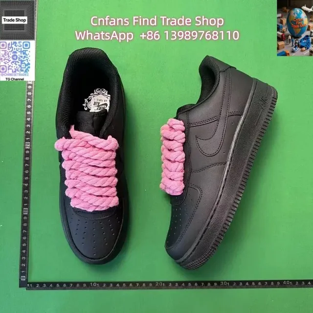 Nike Air Force 1 Low Black with Pink Rope Laces