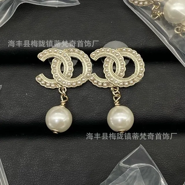 Chanel CC Pearl Drop Earrings Pearl and Beaded CC