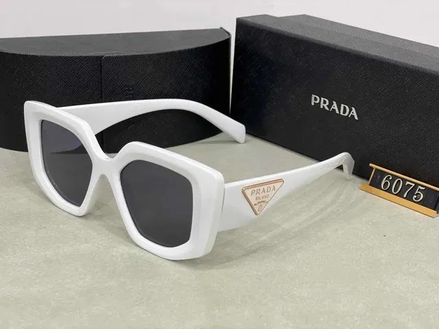 Prada Square Sunglasses White Frame with Gold Triangle Logo