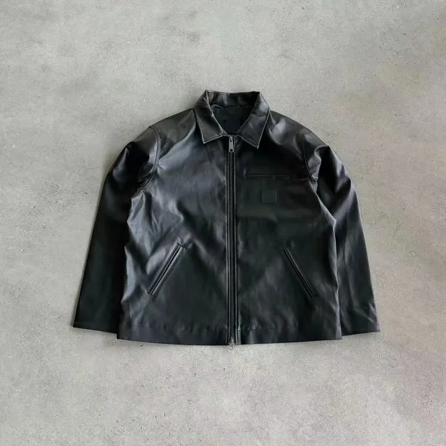 Carhartt Leather Zip-Up Jacket Matte Black