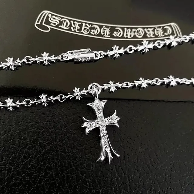 Chrome Hearts Cross Pendant Necklace Pave Crystal