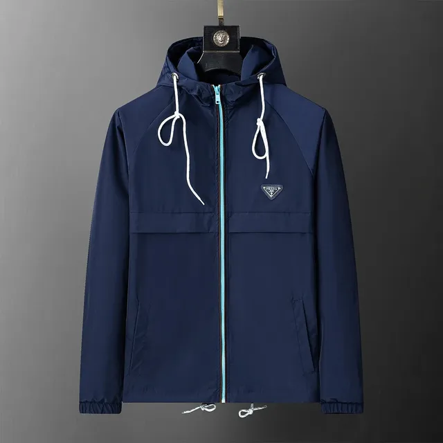 Prada Hooded Windbreaker Navy with Light Blue Zip