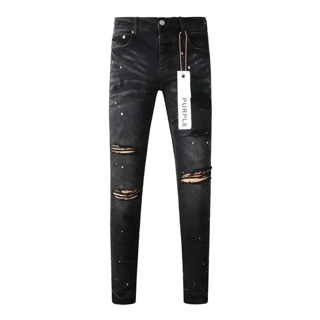 Distressed Slim Fit Jeans Paint Splatter