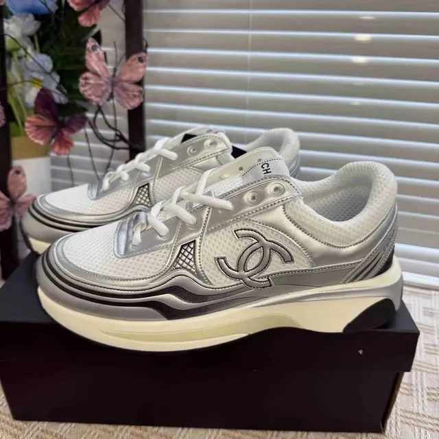 Chanel Sneaker Metallic Silver and White