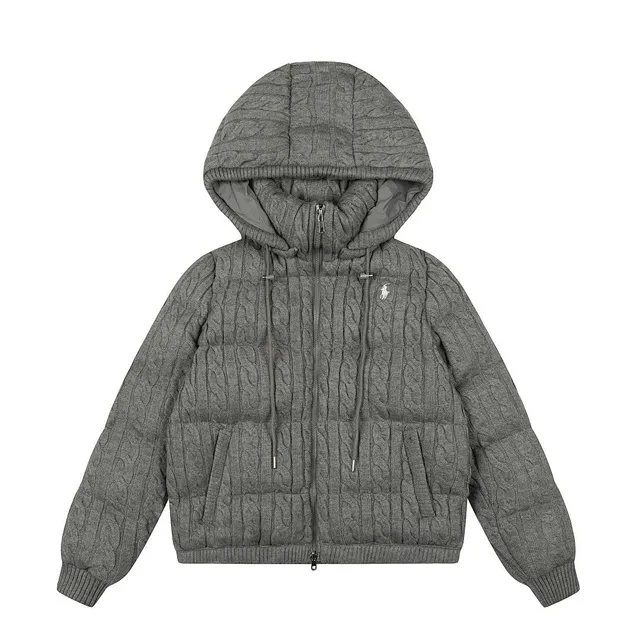 Polo Ralph Lauren Cable Knit Puffer Jacket Heather Grey