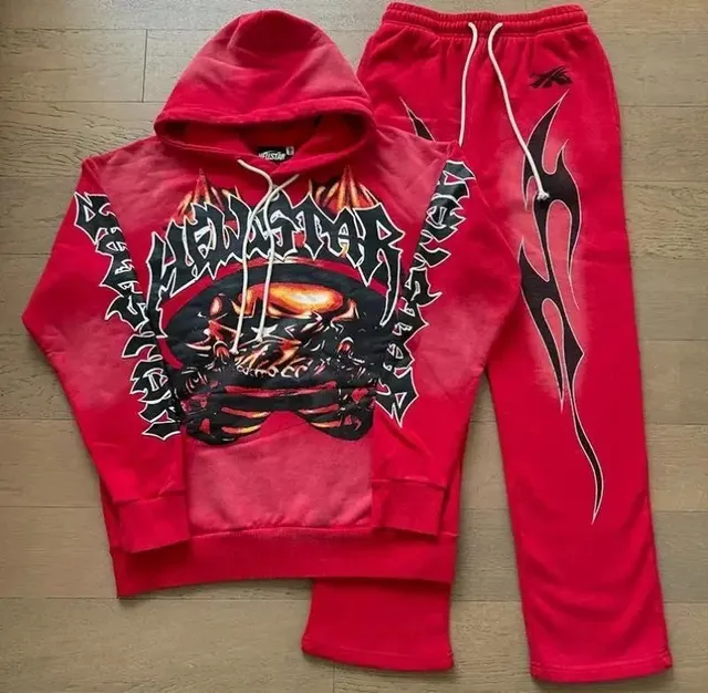 Hellstar Hoodie and Joggers Set Flame Skull Graphic