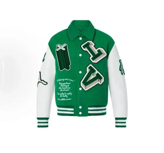 Off-White Varsity Jacket Green and White Patchwork