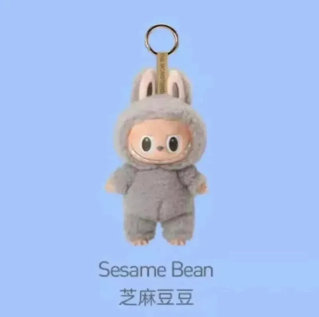 Pop Mart Sesame Bean Keychain Grey Bunny Hoodie