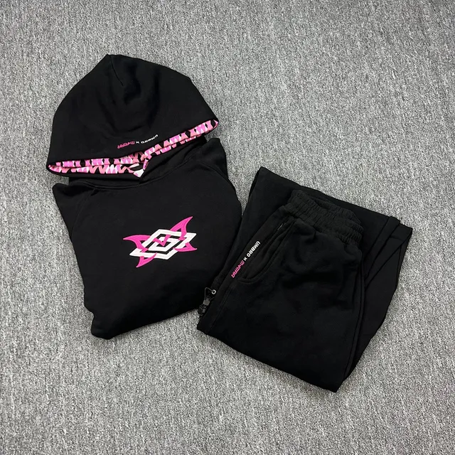 Umbro × Mertra Hoodie and Joggers Set Black with Pink Logo and Trim