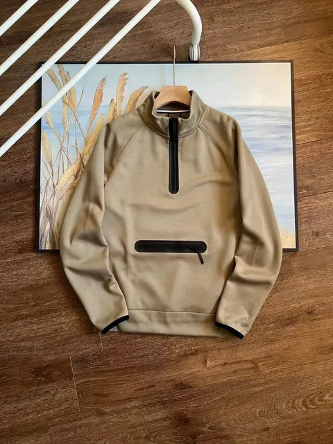 Nike Tech Fleece Half-Zip Beige with Black Trim