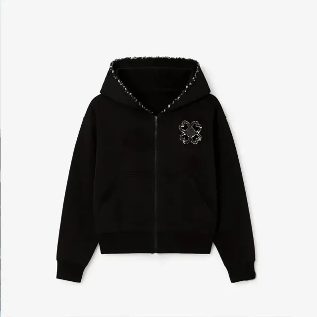 Balenciaga Zip-Up Hoodie Crystal Clover Embroidery