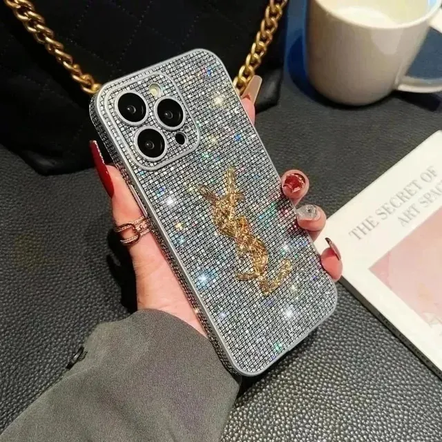 Saint Laurent Phone Case Crystal-Embellished YSL Logo