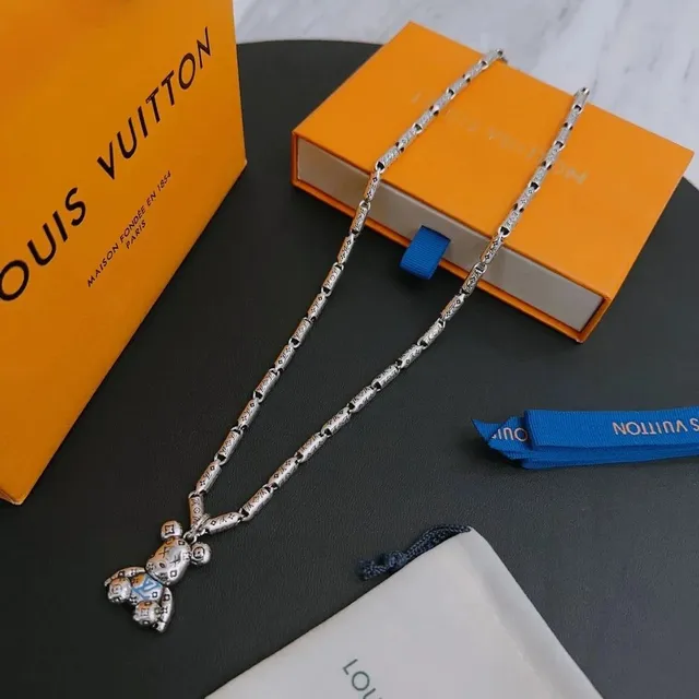 Louis Vuitton Chain Necklace Monogram Bear Pendant