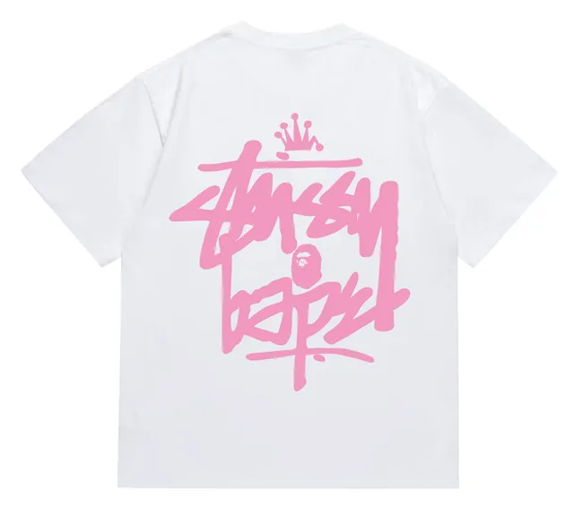 BAPE × Stüssy Graphic Tee Pink Crown Logo