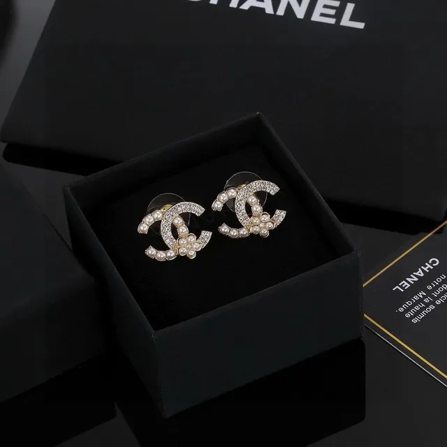 Chanel CC Pearl Earrings Crystal and Pearl