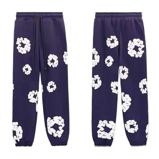 Off-White Floral Print Sweatpants Navy with White Floral Motif