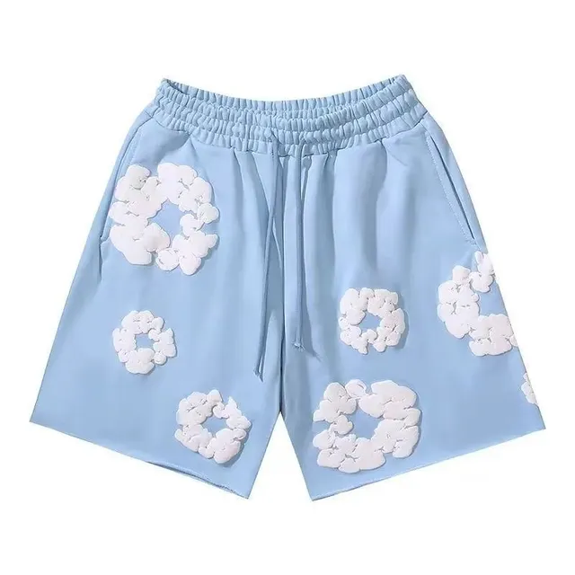 Cloud-Embroidered Shorts Light Blue with 3D Cloud Appliqués
