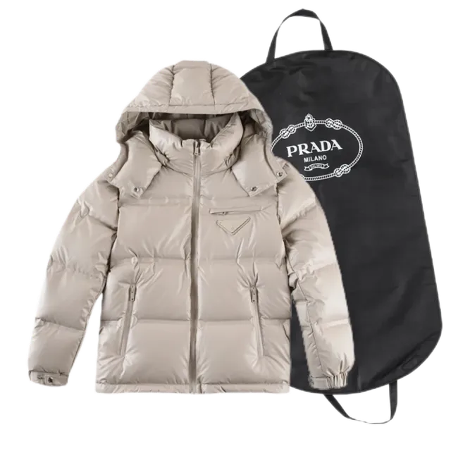 Prada Nylon Puffer Jacket Metallic Beige
