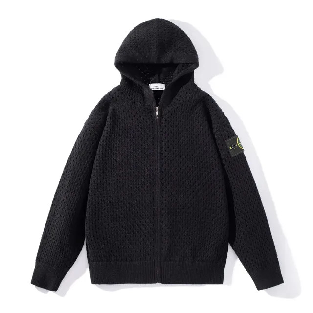 Stone Island Hooded Zip-Up Knit Perforated Knit