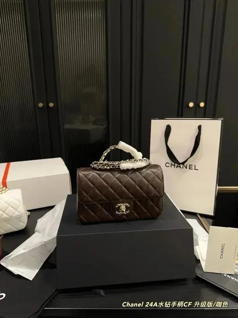 Chanel 24A Mini Flap Quilted Calfskin with Crystal Handle