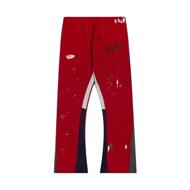 Gallery Dept. Paint Splatter Joggers Distressed Red with Contrast Panels